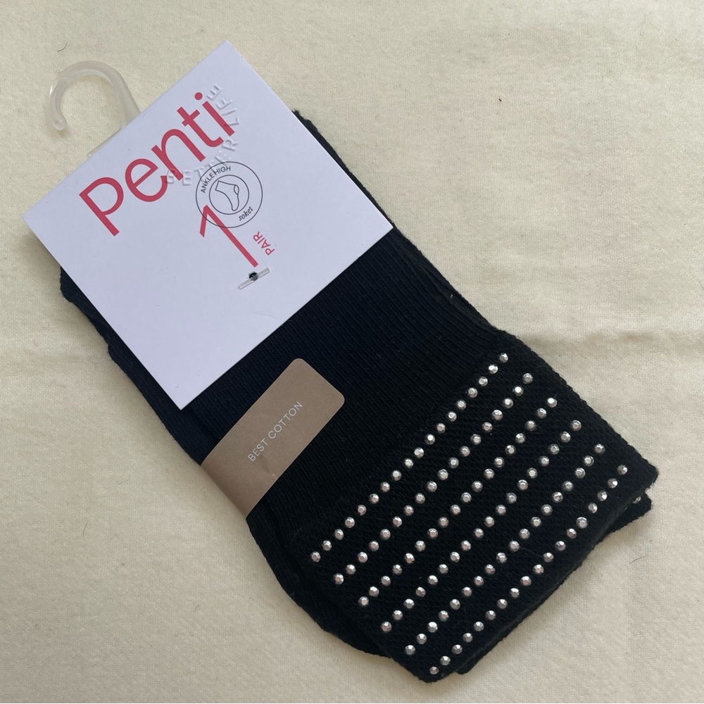 Penti Rhinestone Ankle Socks Cotton Sparkle Embellished Cute Dressy